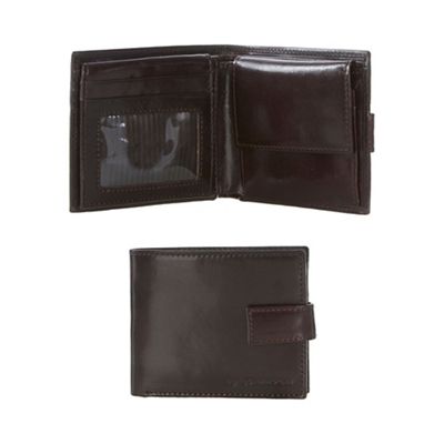 Brown leather tabbed wallet in a gift box